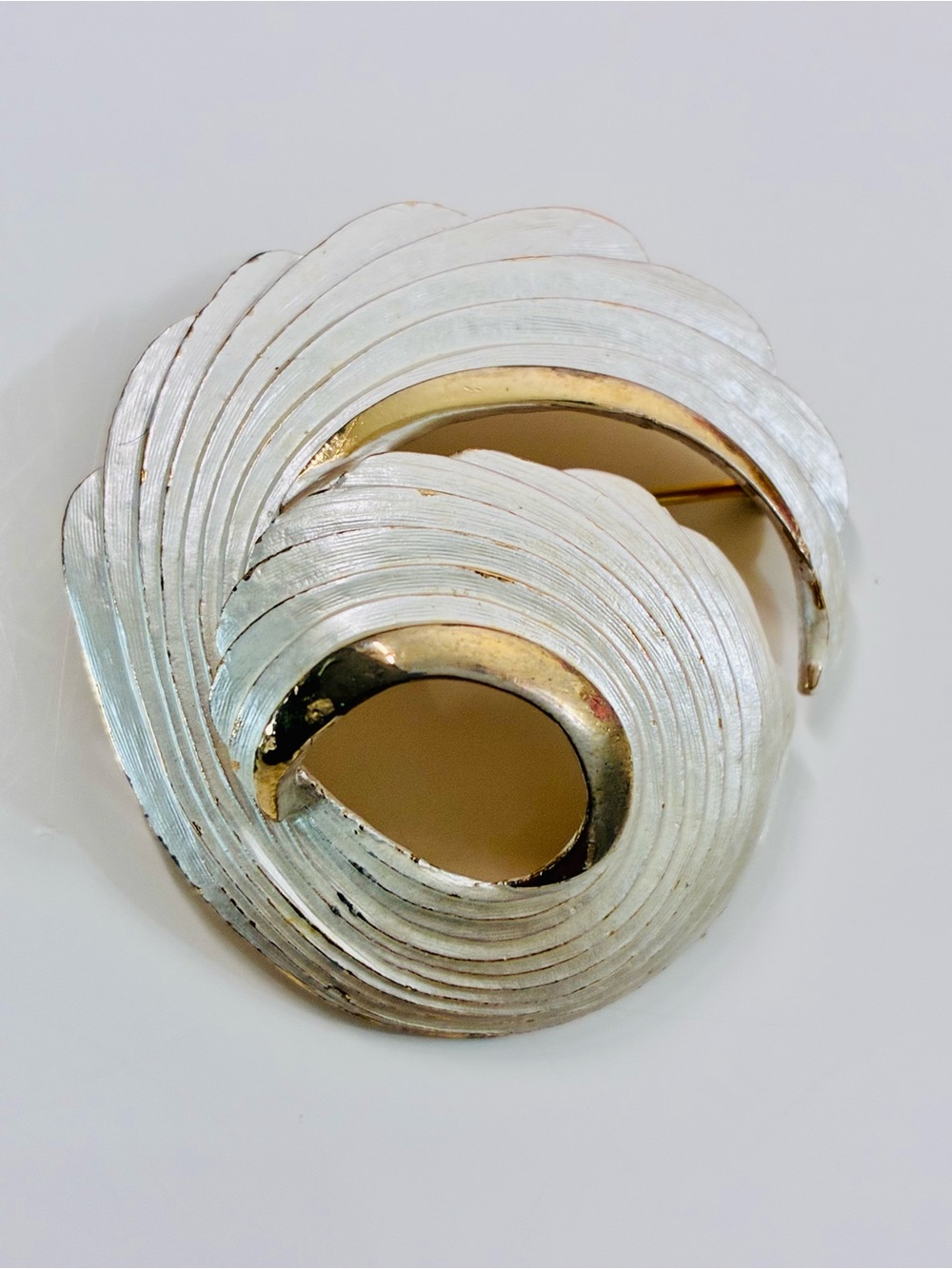 Dramatic VTG Domed Silver and Gold Swirl Brooch Unisex Business Casual